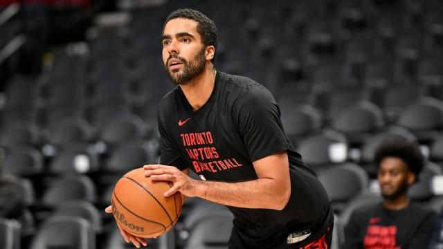 **This image is for use with this specific article only** Jontay Porter warms up before a Toronto Raptors game against the Portland Trailblazers on March 9. Porter is banned from the league for violating the league's gambling rules. Photo credit: Alika Jenner/Getty Images via CNN Newsource. Dateline: PORTLAND, Oregon, March 9, 2024