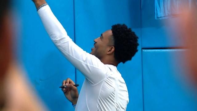 Carolina Panthers quarterback Bryce Young at the team's fan fest on Aug. 2, 2025.