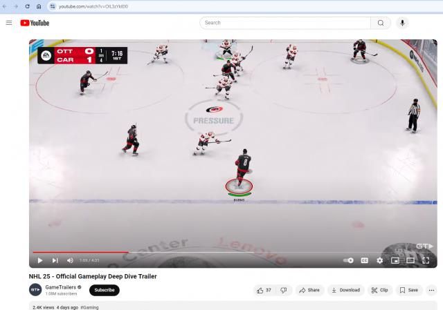 Screen grab from EA Sports' NHL 25