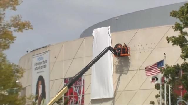 Lenovo Center signage going up