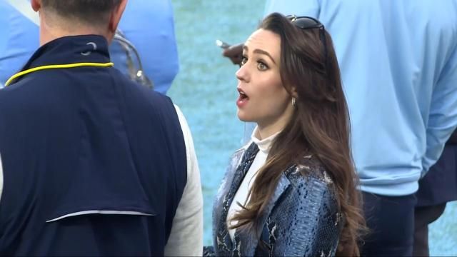 Jordon Hudson at a UNC football practice in April of 2025
