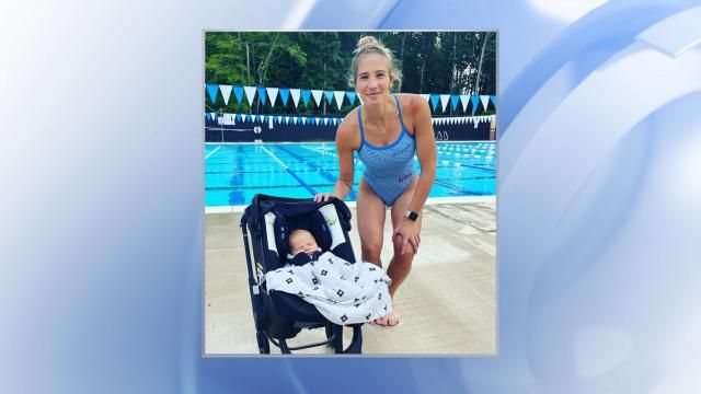 Ashely Twichell poses with her son at the Triangle Aquatic Center. (Instagram photo)